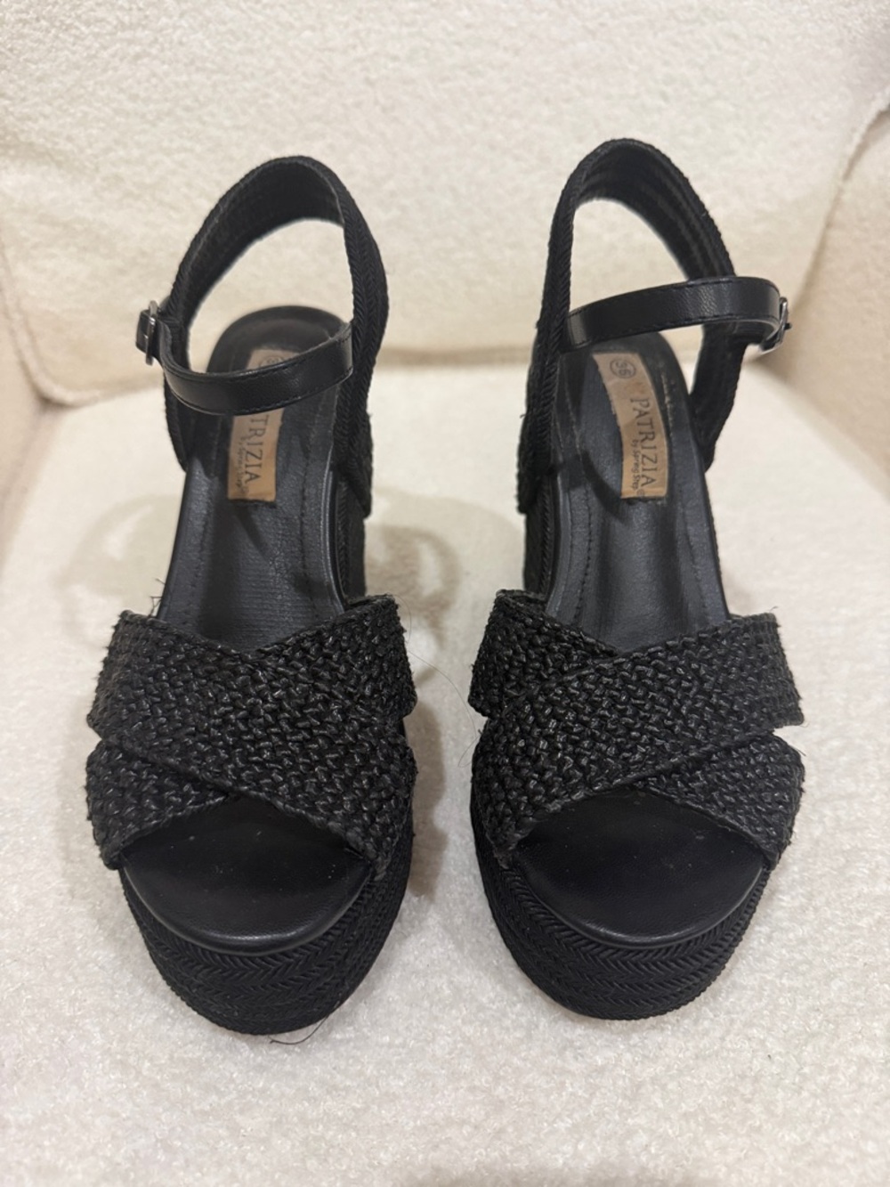 Black Braided Platform Wedge Sandals with Ankle Strap - Women's - Picture 2 of 5